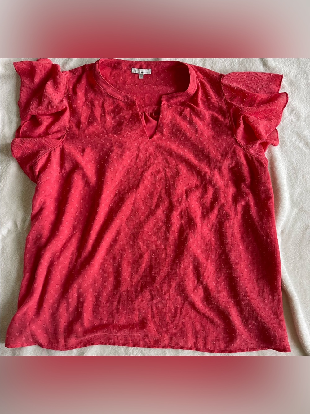 Skies Are Blue Red Short Sleeve Ruffle Sleeve Top